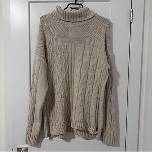 Cotton Country 100% Cotton Oversized Beige Cable Knit Turtleneck Sweater Size XL